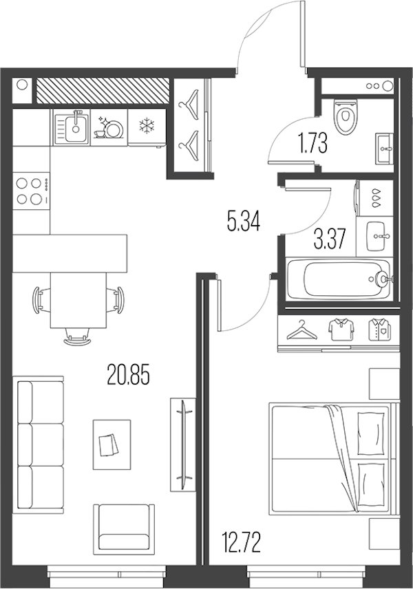 1-комнатная квартира 44.01 м², 9/10 эт., ЖК «LEGENDA Васильевского»